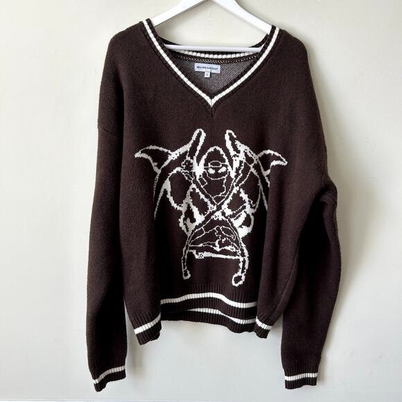 Heaven Can Wait Sweater Size L Pullover Grim Reaper Goth Skater Double-Sided - Picture 1 of 6